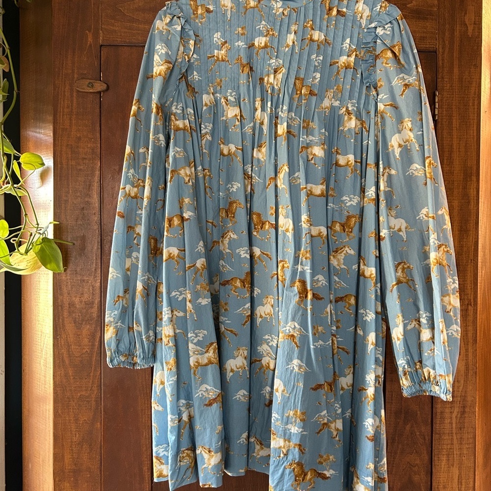 Blue Dress with Horse Print